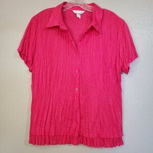 Christopher & Banks Pink Button Front Accordion Pleated Blouse Women's Large